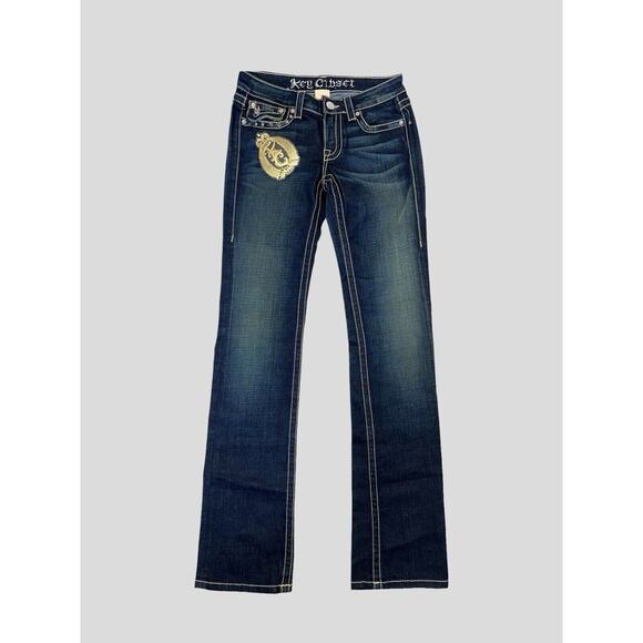 Key Closet Jeans Women Sz 26 Blue KC Art Collection Y2K Denim Dragon Embellished
